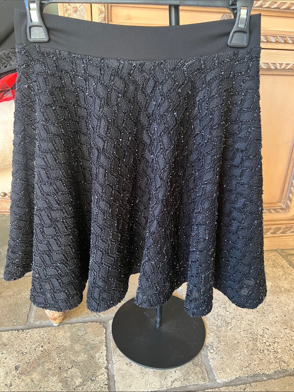 Black Textured A-Line Skirt